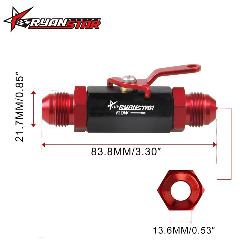 RYANSTAR RACING صمام إيقاف الوقود Ryanstar AN6 توصيل ذكر 6AN إلى 6AN من الألمنيوم مؤكسد باللونين الأسود والأحمر - Image 2